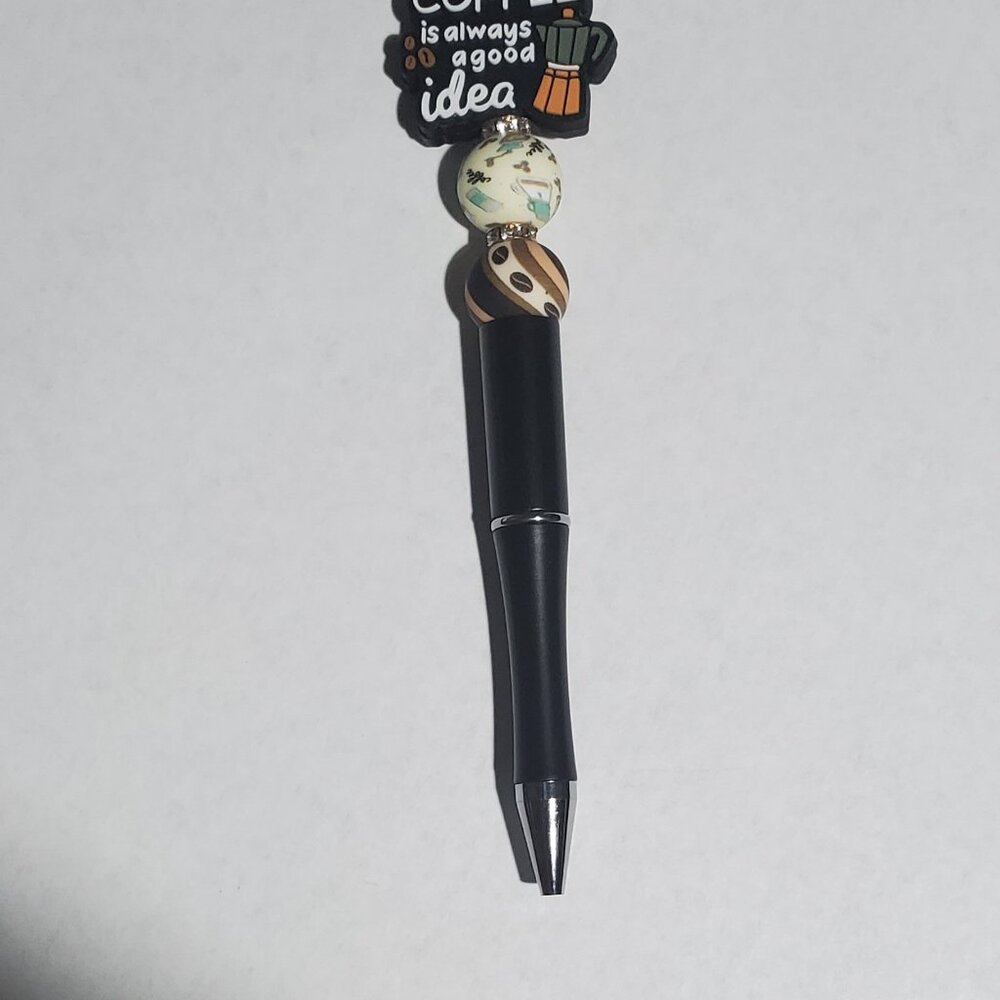 Handmade Coffee Theme Beaded Pen – "Coffee is Always a Good Idea" Gift Pen